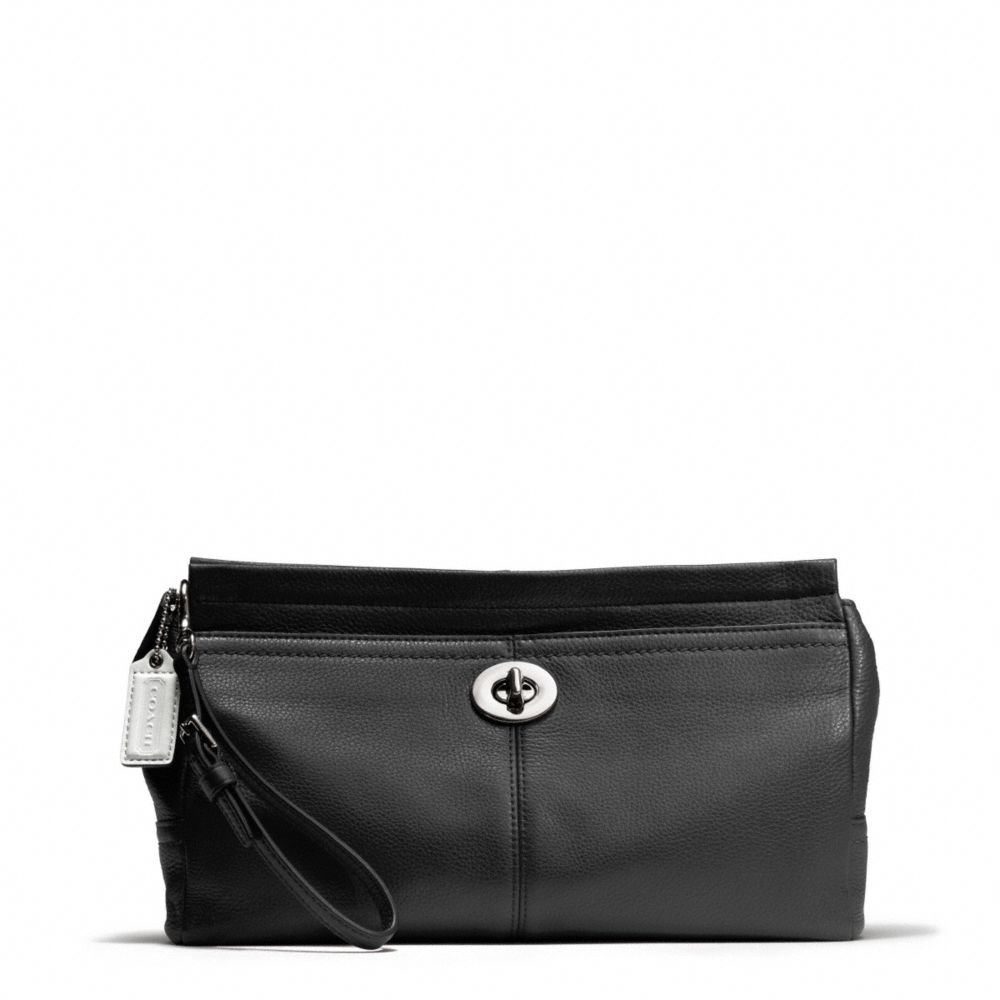 PARK LEATHER LARGE CLUTCH - f49481 - SILVER/BLACK