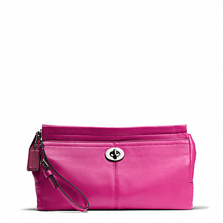 COACH f49481 PARK LEATHER LARGE CLUTCH SILVER/BRIGHT MAGENTA