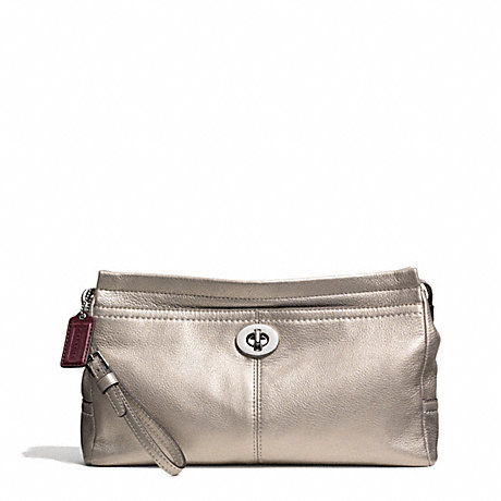 COACH PARK LEATHER LARGE CLUTCH - SILVER/PEWTER - f49481