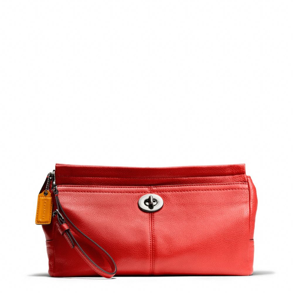 COACH F49481 PARK LEATHER LARGE CLUTCH SILVER/VERMILLION