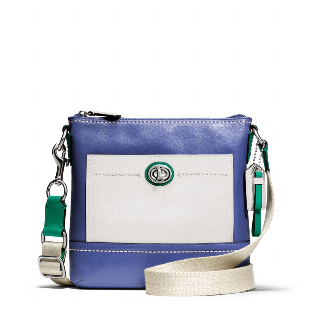 PARK COLORBLOCK LEATHER SWINGPACK - COACH F49493 - SILVER/FRENCH BLUE MULTI