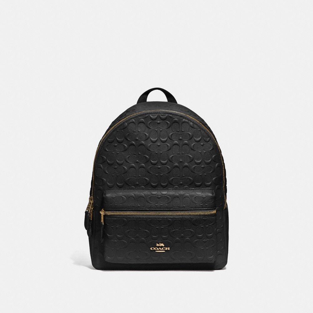 MEDIUM CHARLIE BACKPACK IN SIGNATURE LEATHER - BLACK/IMITATION GOLD - COACH F49498