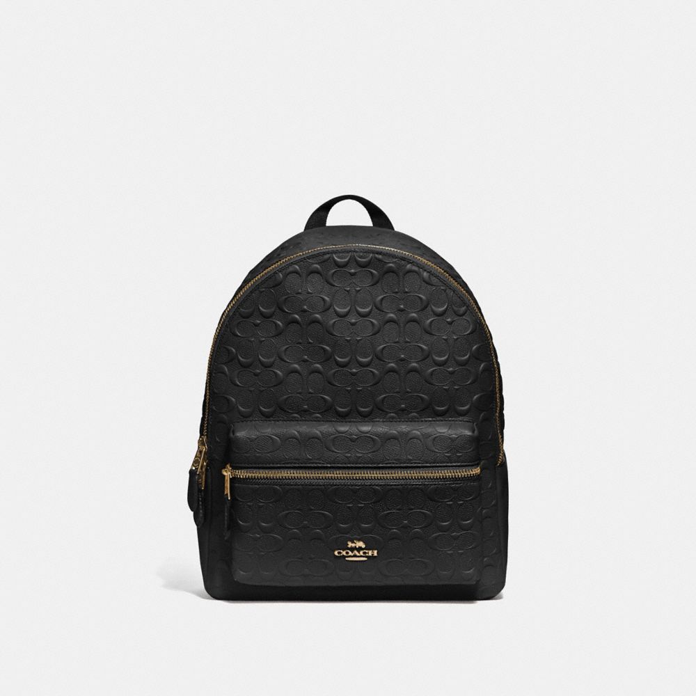 COACH F49498 MEDIUM CHARLIE BACKPACK IN SIGNATURE LEATHER BLACK/IMITATION GOLD