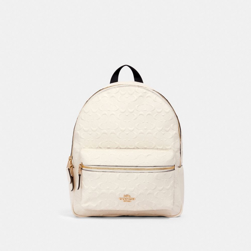 MEDIUM CHARLIE BACKPACK IN SIGNATURE LEATHER - F49498 - IM/CHALK