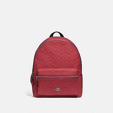 COACH MEDIUM CHARLIE BACKPACK IN SIGNATURE LEATHER - WASHED RED/SILVER - F49498