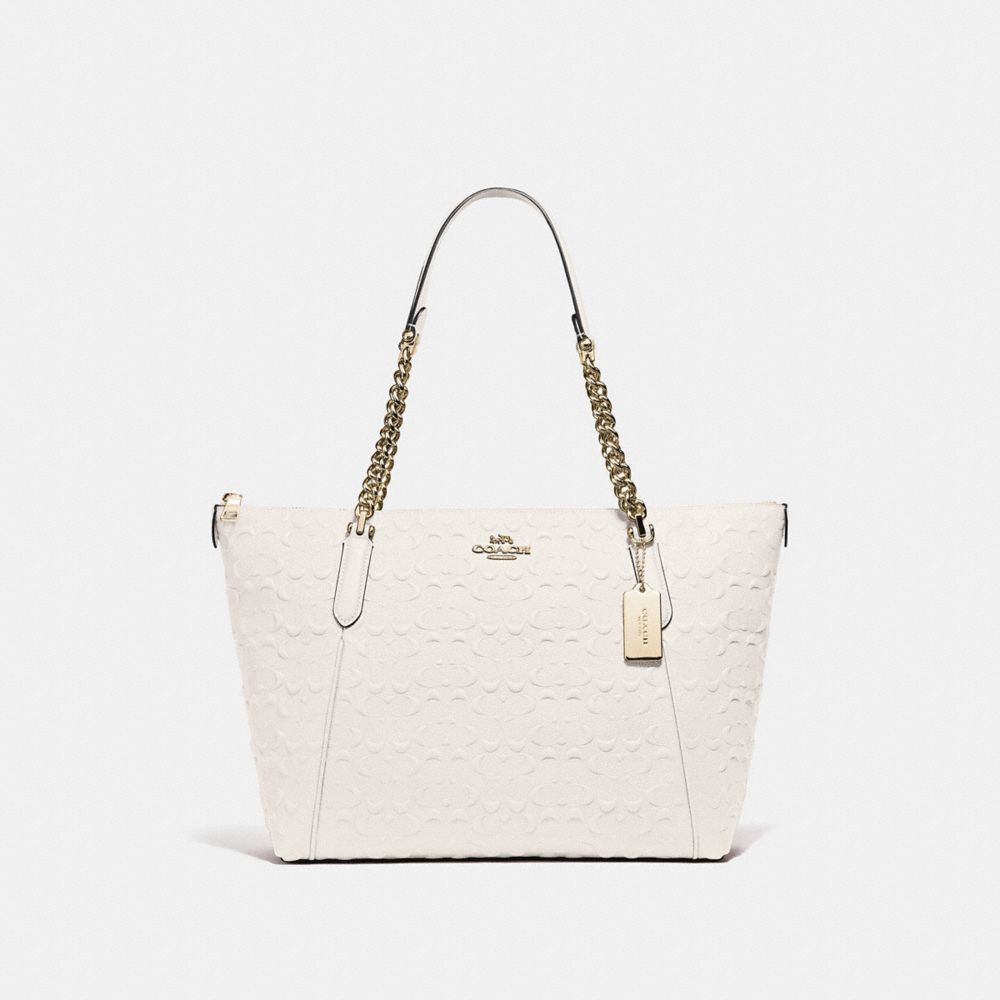 AVA CHAIN TOTE IN SIGNATURE LEATHER - F49499 - CHALK/GOLD