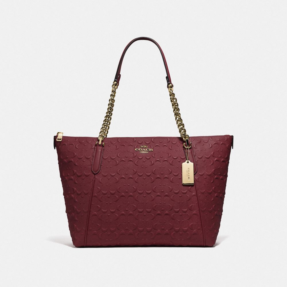 COACH AVA CHAIN TOTE IN SIGNATURE LEATHER - WINE/IMITATION GOLD - F49499