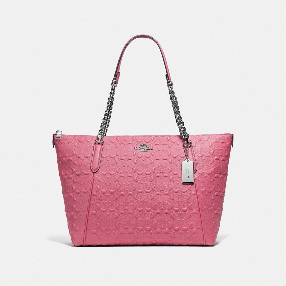 COACH F49499 AVA CHAIN TOTE IN SIGNATURE LEATHER STRAWBERRY/SILVER