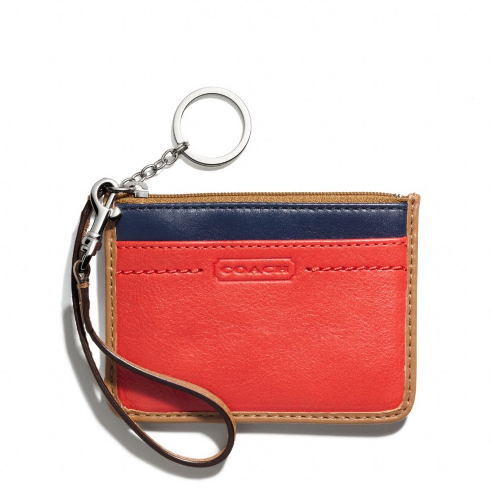 COACH F49502 PARK COLORBLOCK LEATHER ID SKINNY SILVER/VERMILLION-MULTICOLOR