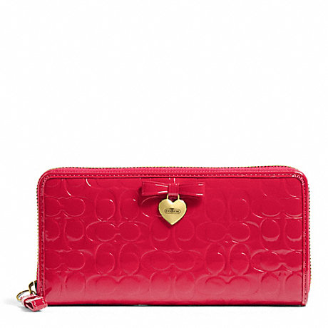 COACH f49508 EMBOSSED LIQUID GLOSS ACCORDION ZIP BRASS/CORAL RED