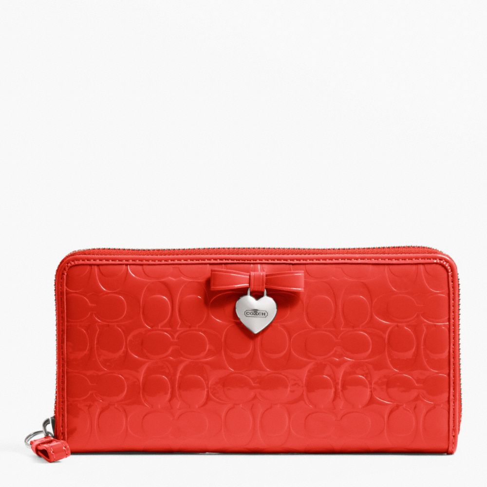 COACH F49508 Embossed Liquid Gloss Accordion Zip SILVER/VERMILLION