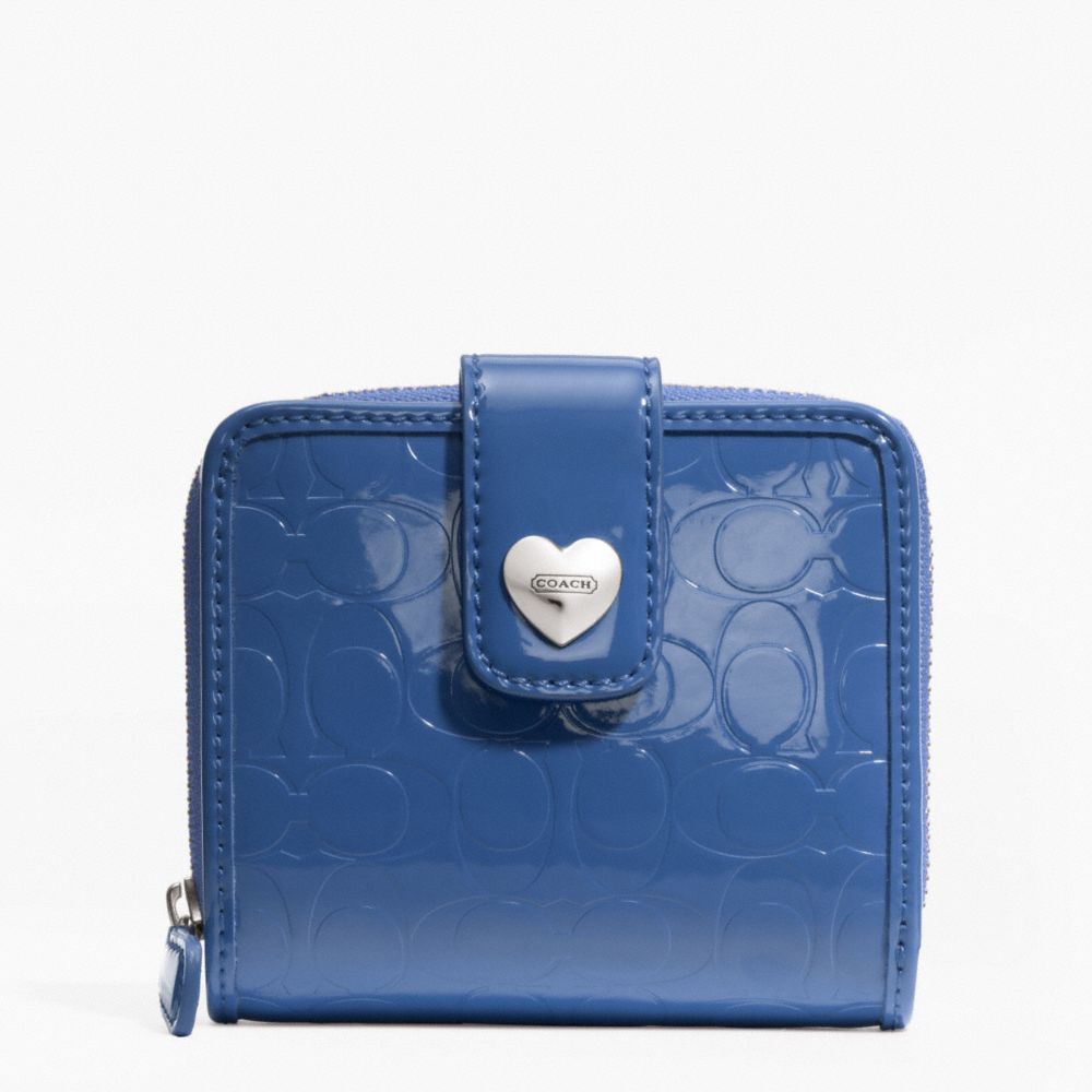 COACH EMBOSSED LIQUID GLOSS SLIM MEDIUM WALLET - SILVER/MOONLIGHT BLUE - f49510