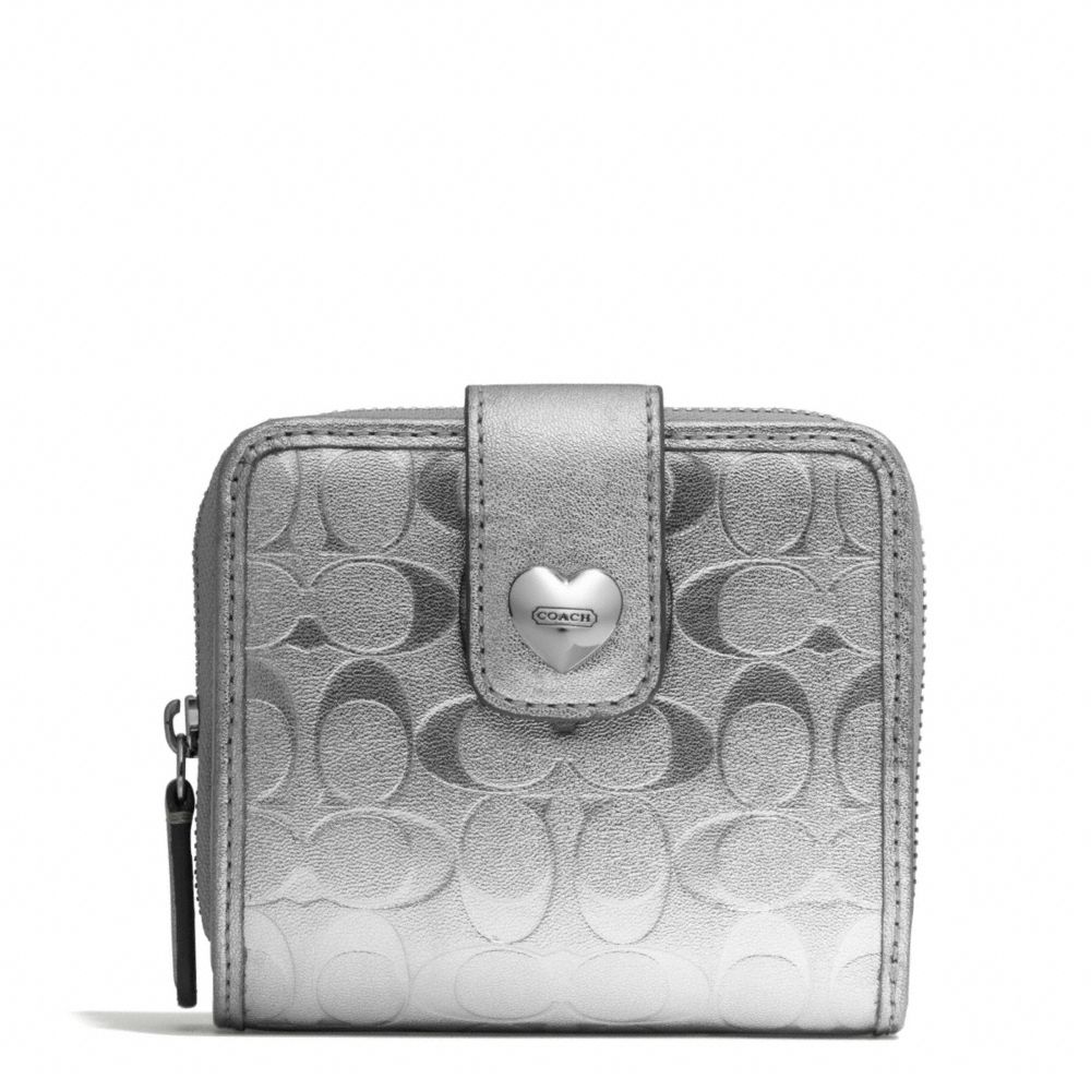 COACH F49510 EMBOSSED LIQUID GLOSS SLIM MEDIUM WALLET SILVER/SILVER