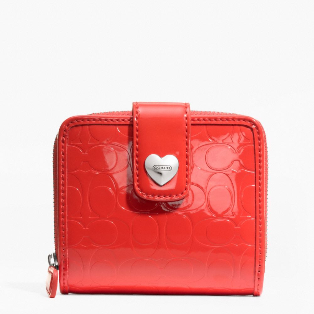 COACH EMBOSSED LIQUID GLOSS SLIM MEDIUM WALLET - SILVER/VERMILLION - f49510