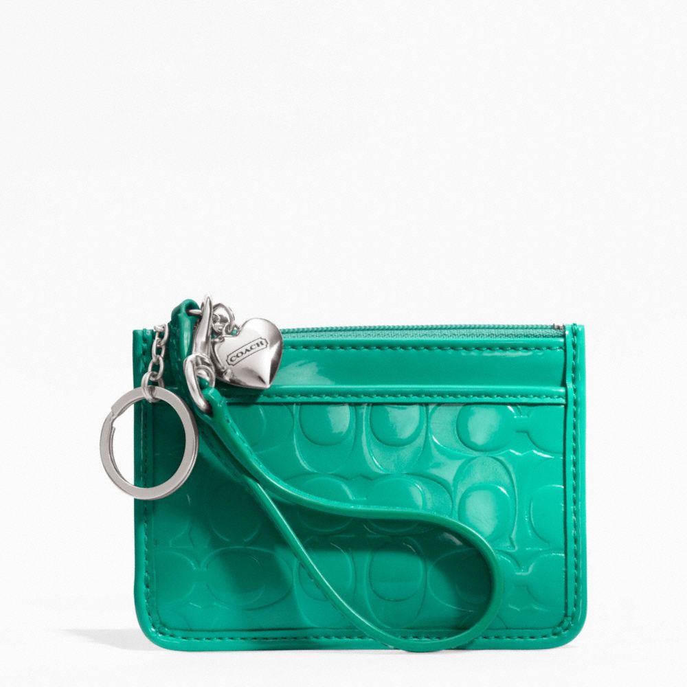 COACH F49535 Embossed Liquid Gloss Id Skinny SILVER/BRIGHT JADE