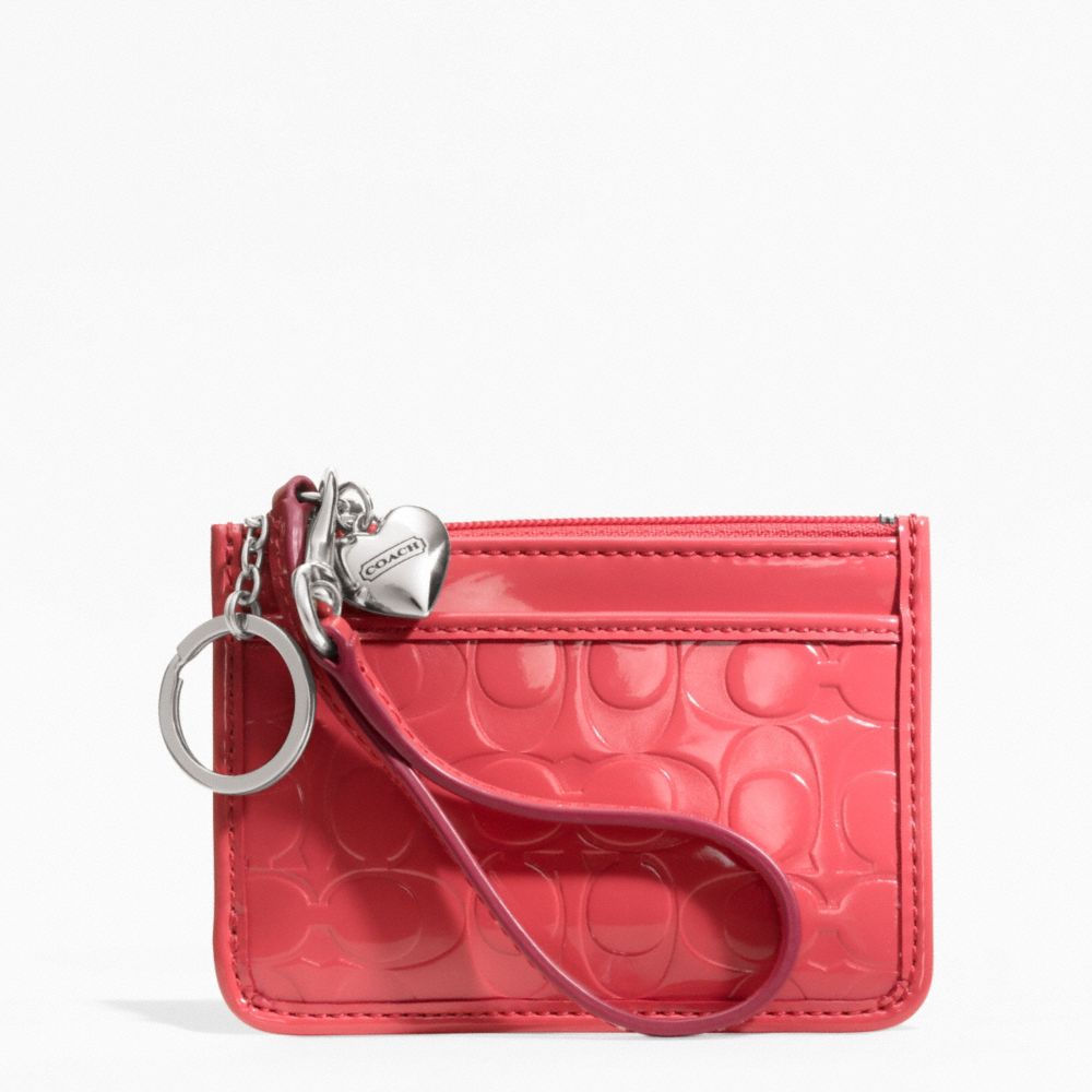 COACH F49535 EMBOSSED LIQUID GLOSS ID SKINNY SILVER/CORAL