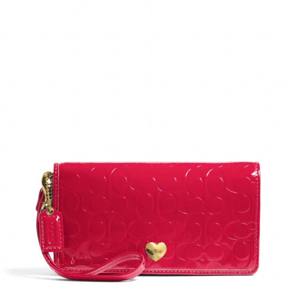 COACH F49540 EMBOSSED LIQUID GLOSS DEMI CLUTCH BRASS/CORAL-RED