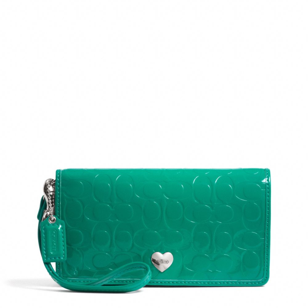 COACH EMBOSSED LIQUID GLOSS DEMI CLUTCH - SILVER/BRIGHT JADE - F49540