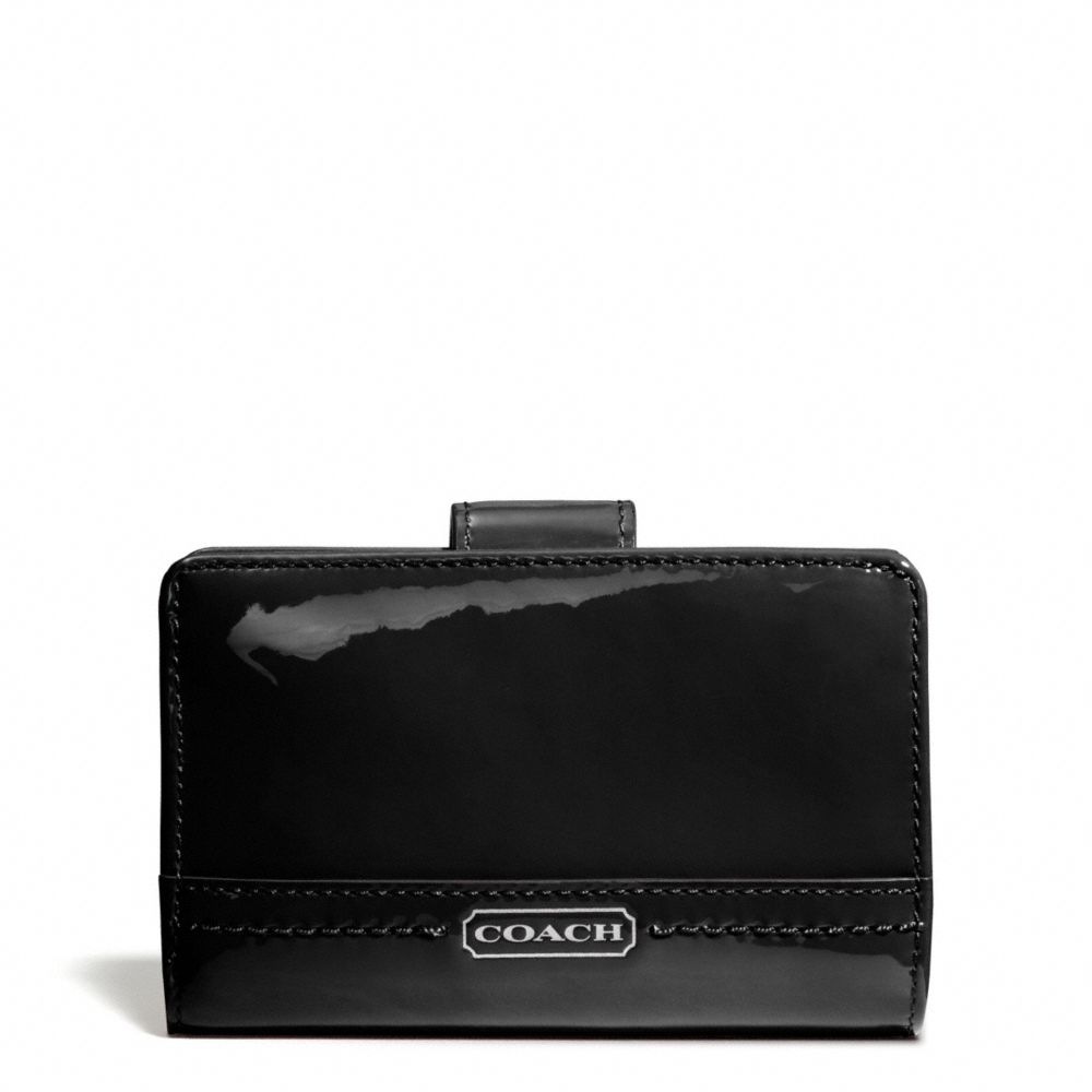 COACH f49564 PARK PATENT MEDIUM WALLET SILVER/BLACK