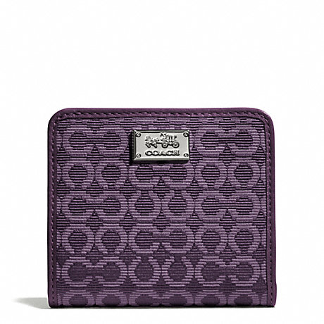 COACH f49589 MADISON NEEDLEPOINT OP ART SMALL WALLET SILVER/BLACK VIOLET