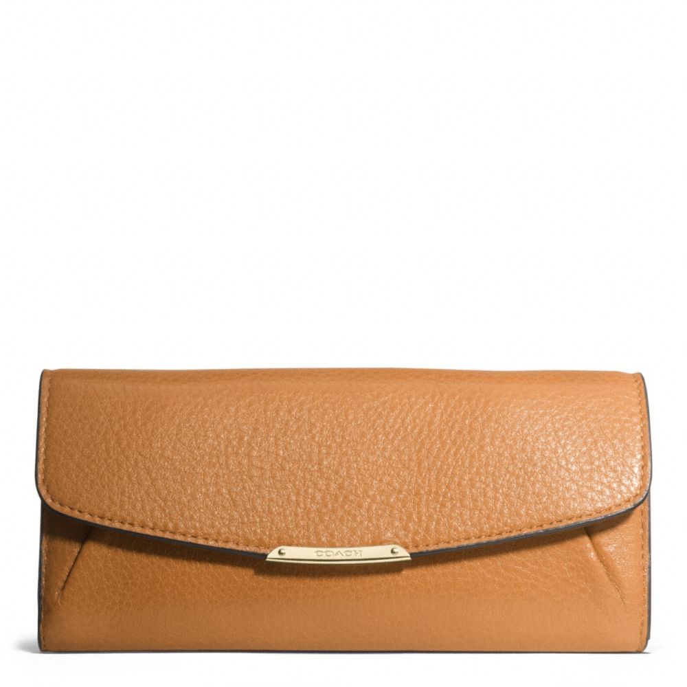 COACH F49595 MADISON SLIM ENVELOPE WALLET IN LEATHER -LIGHT-GOLD/BURNT-CAMEL