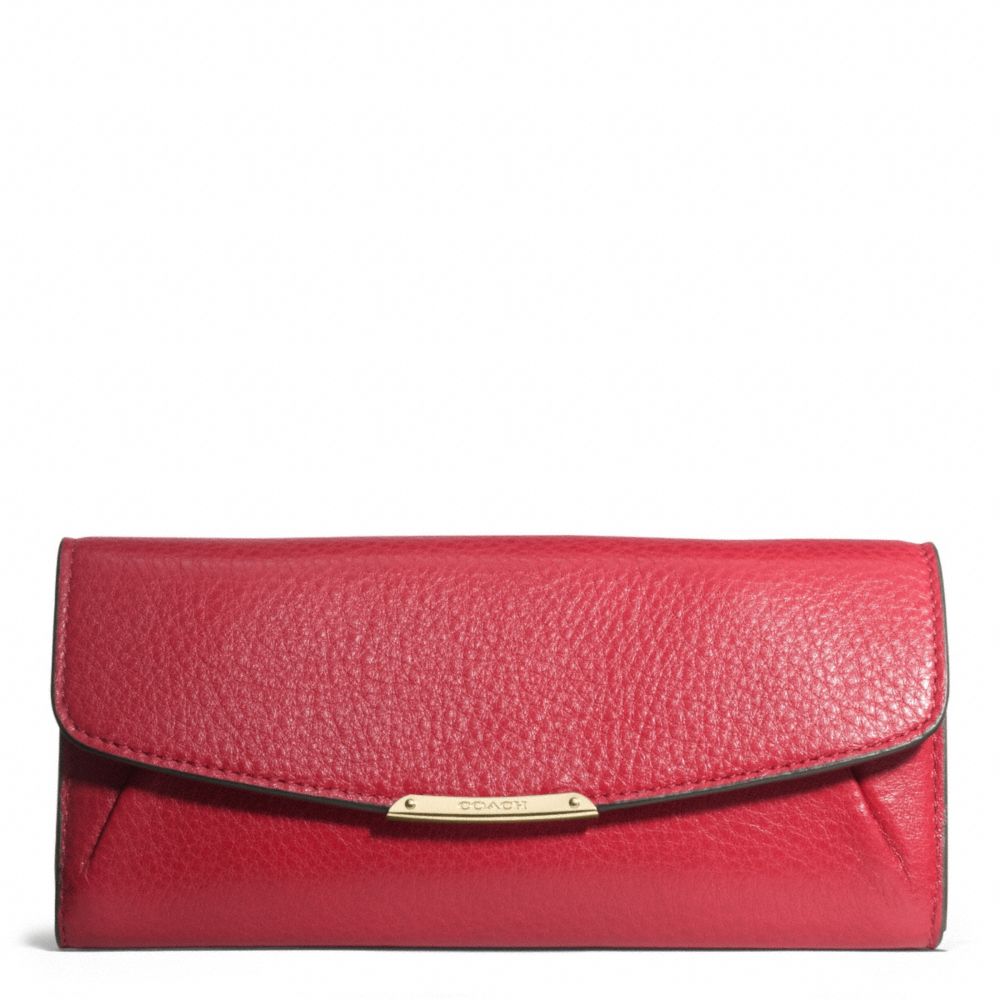 COACH f49595 MADISON SLIM ENVELOPE WALLET IN LEATHER LIGHT GOLD/SCARLET