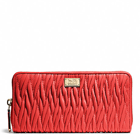 COACH f49609 MADISON GATHERED TWIST ACCORDION ZIP WALLET LIGHT GOLD/LOVE RED