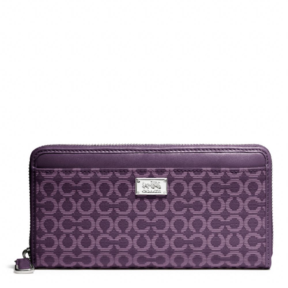 COACH F49614 MADISON NEEDLEPOINT OP ART FABRIC ACCORDION WALLET SILVER/BLACK-VIOLET