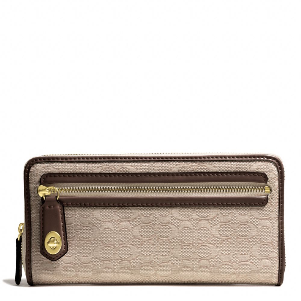 COACH POPPY MINI SIGNATURE C OXFORD ACCORDION ZIP WALLET - BRASS/KHAKI/MAHOGANY - F49619