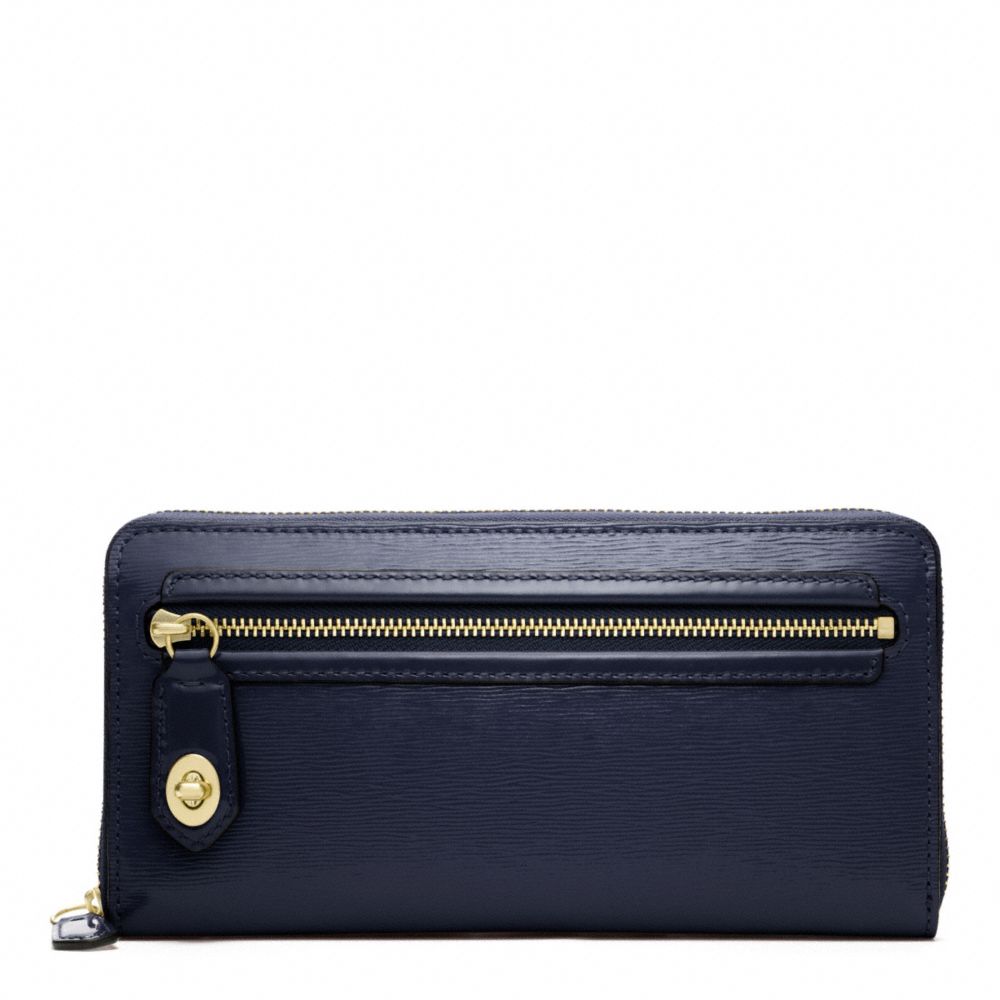 POPPY TEXTURED PATENT ACCORDION ZIP - BRASS/NAVY - COACH F49621