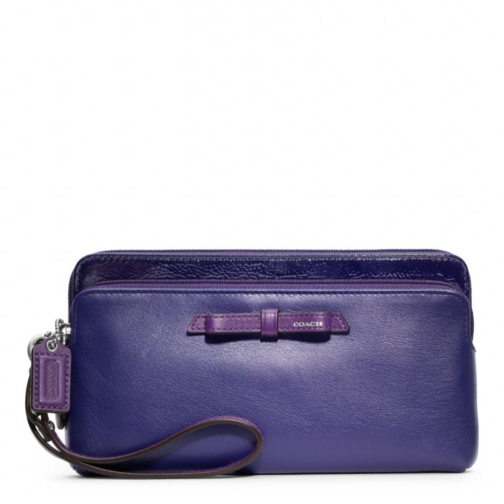 COACH POPPY COLORBLOCK LEATHER DOUBLE ZIP WALLET - RL/BRIGHT ORCHID - F49623