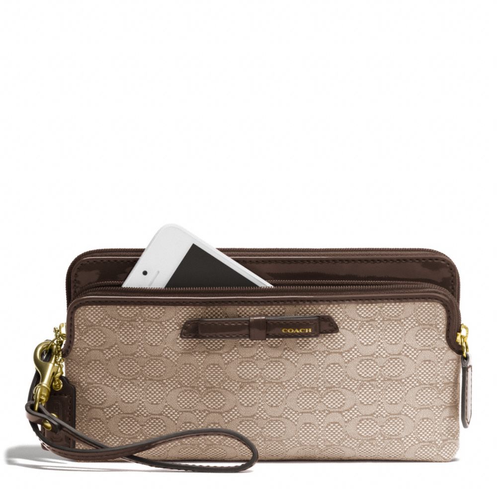 POPPY SIGNATURE C MINI OXFORD DOUBLE ZIP WALLET - BRASS/KHAKI/MAHOGANY - COACH F49626