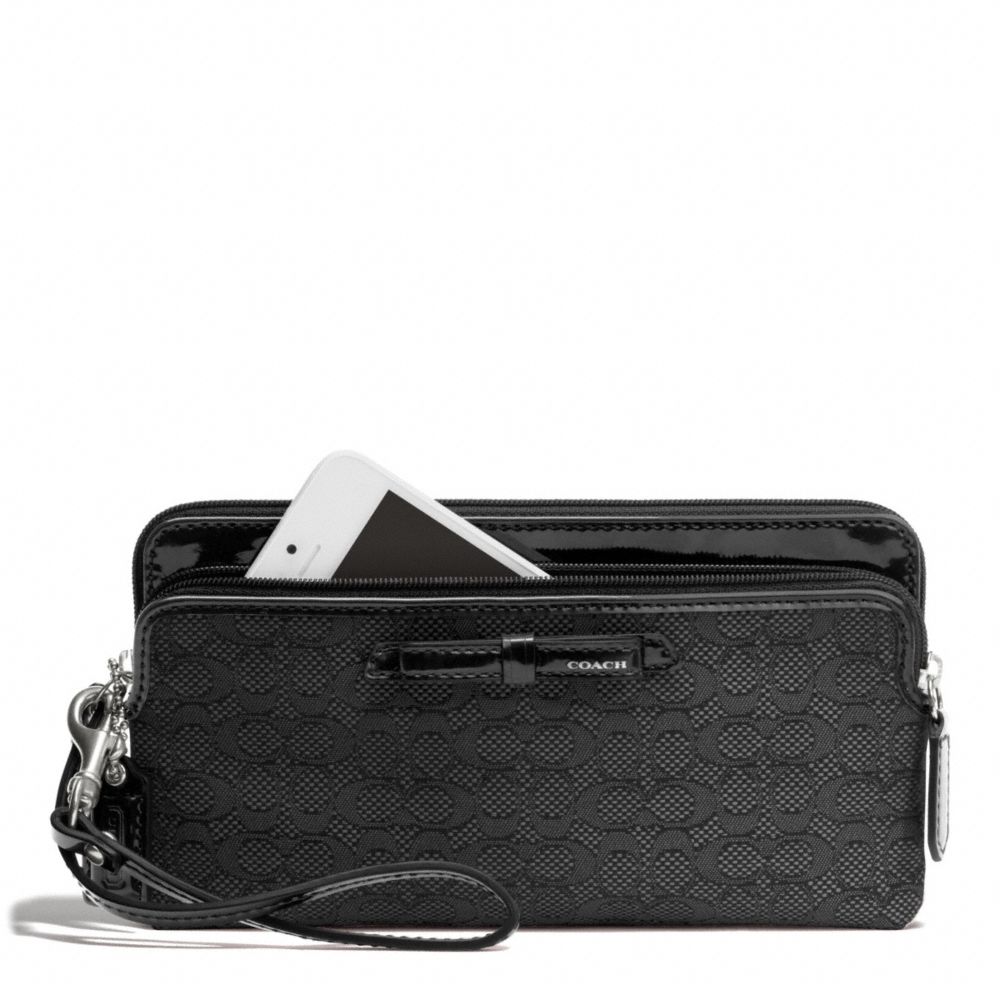 COACH F49626 POPPY SIGNATURE C MINI OXFORD DOUBLE ZIP WALLET SILVER/BLACK/BLACK