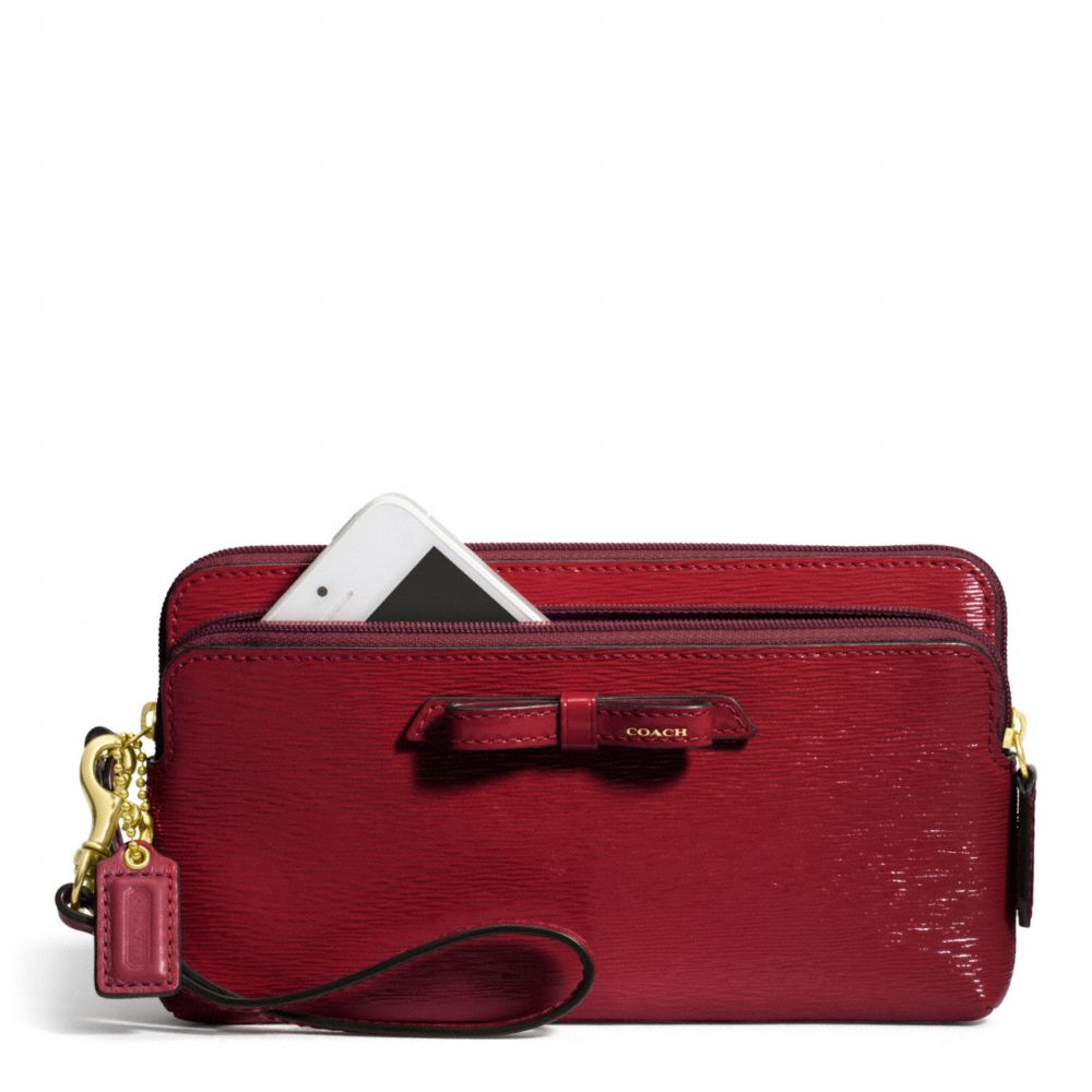 POPPY TEXTURED PATENT LEATHER DOUBLE ZIP WALLET COACH F49631