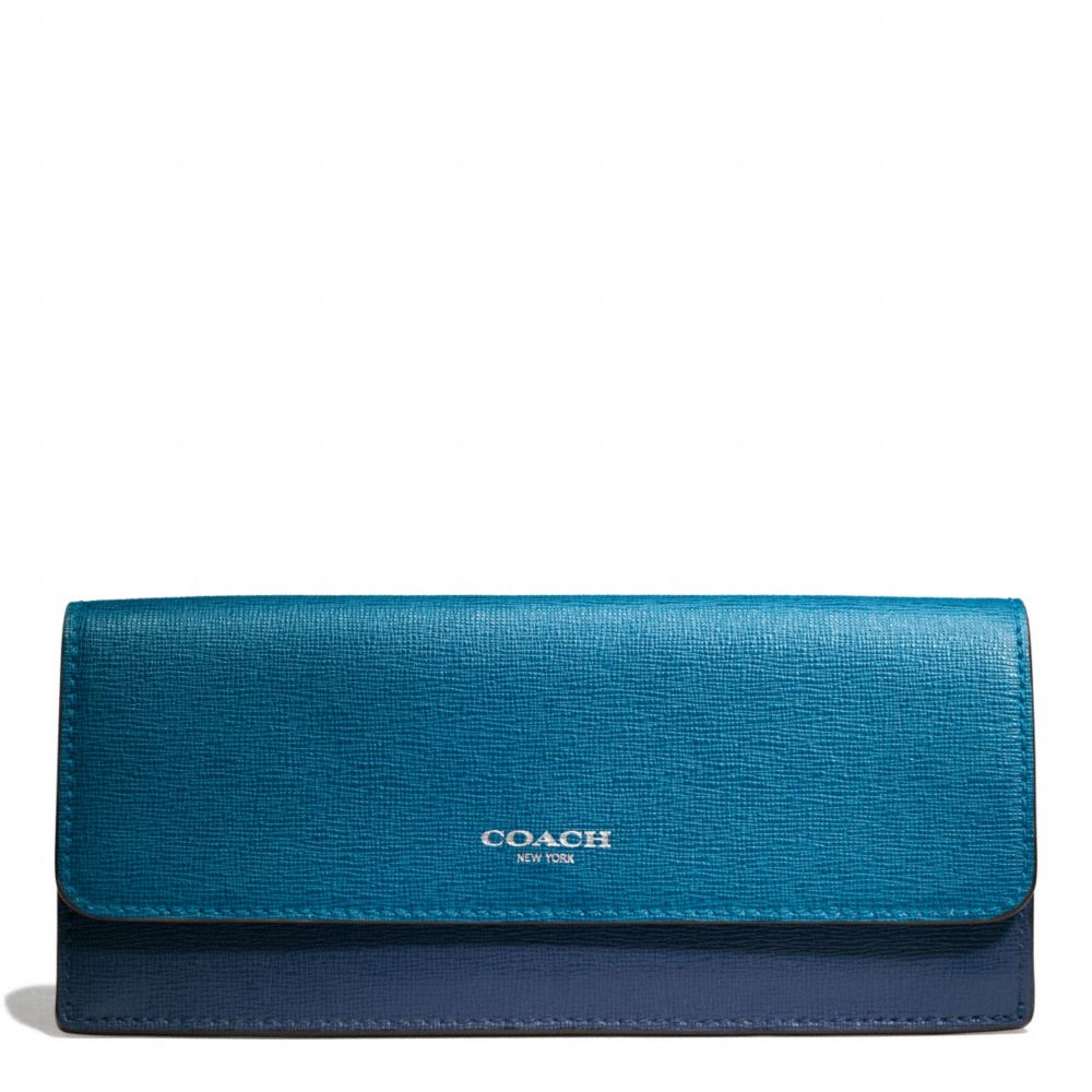 COACH F49670 Saffiano Colorblock Leather Soft Wallet 
