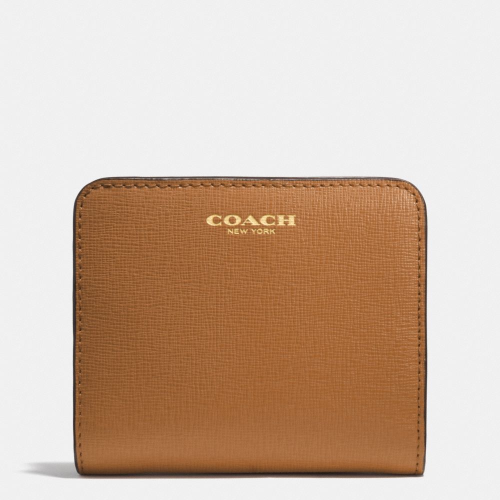 COACH F49671 Small Wallet In Saffiano Leather LIGHT GOLD/BURNT CAMEL