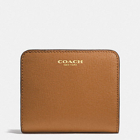COACH F49671 SMALL WALLET IN SAFFIANO LEATHER LIGHT-GOLD/BURNT-CAMEL