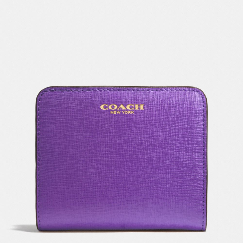 COACH F49671 Saffiano Leather Small Wallet LIGHT GOLD/PURPLE IRIS