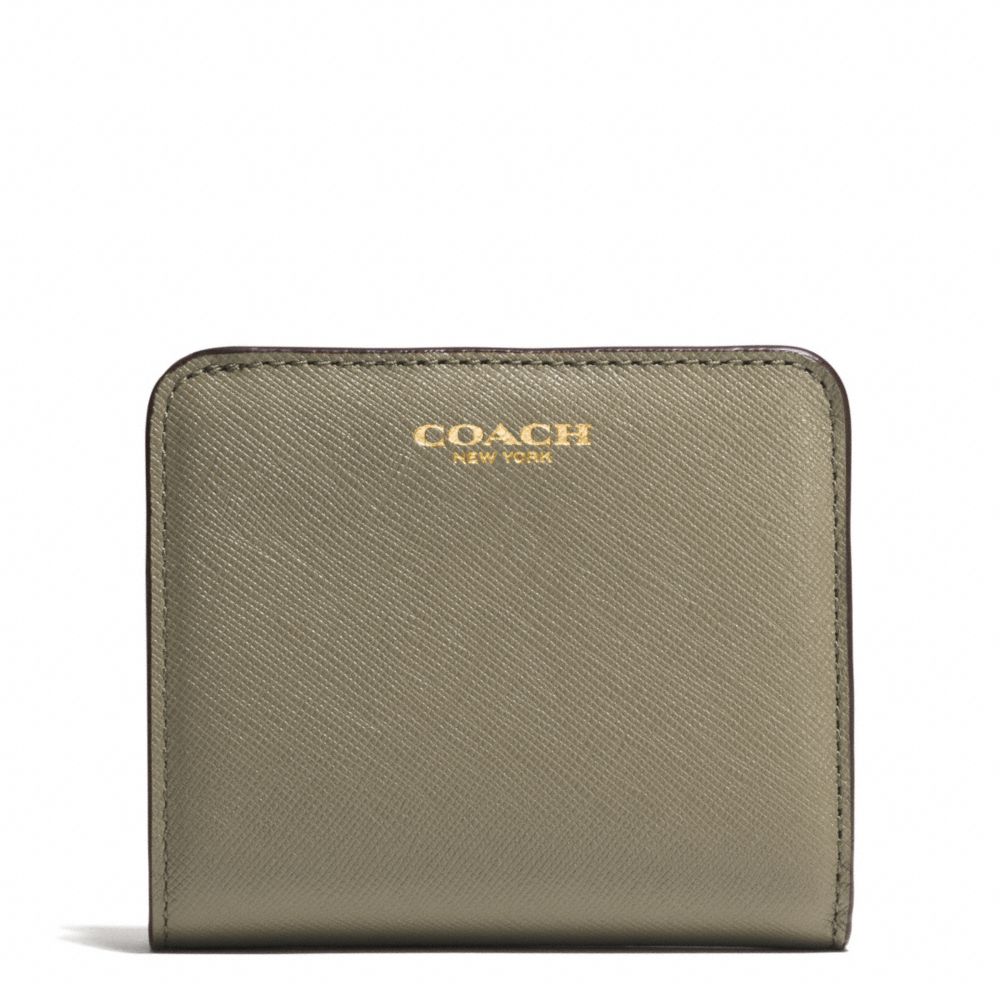 COACH F49671 Small Wallet In Saffiano Leather LIGHT GOLD/OLIVE GREY