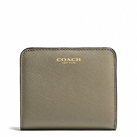 COACH F49671 SMALL WALLET IN SAFFIANO LEATHER LIGHT-GOLD/OLIVE-GREY