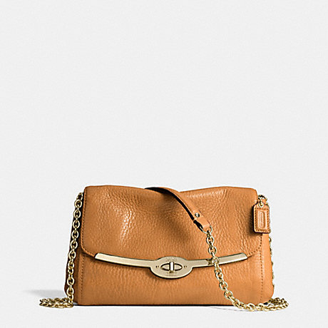 COACH f49738 MADISON CHAIN CROSSBODY IN LEATHER  LIGHT GOLD/BURNT CAMEL