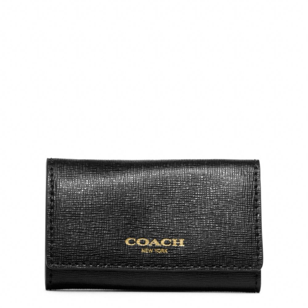 COACH f49745 SAFFIANO LEATHER 6 RING KEY CASE BRASS/BLACK