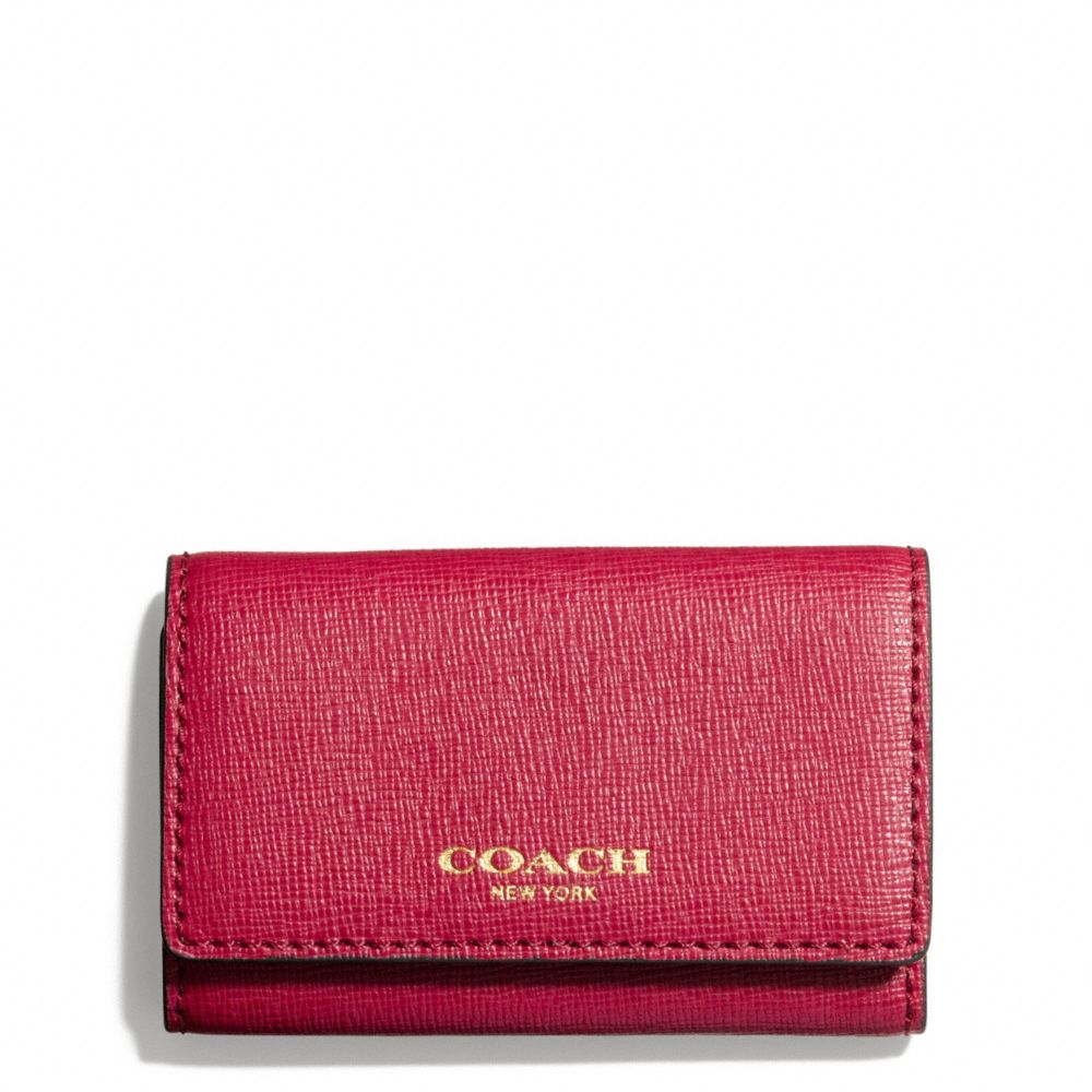 COACH F49745 SAFFIANO LEATHER 6 RING KEY CASE BRASS/SCARLET