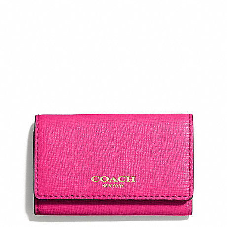 COACH F49745 SAFFIANO LEATHER 6 RING KEY CASE LIGHT-GOLD/PINK-RUBY