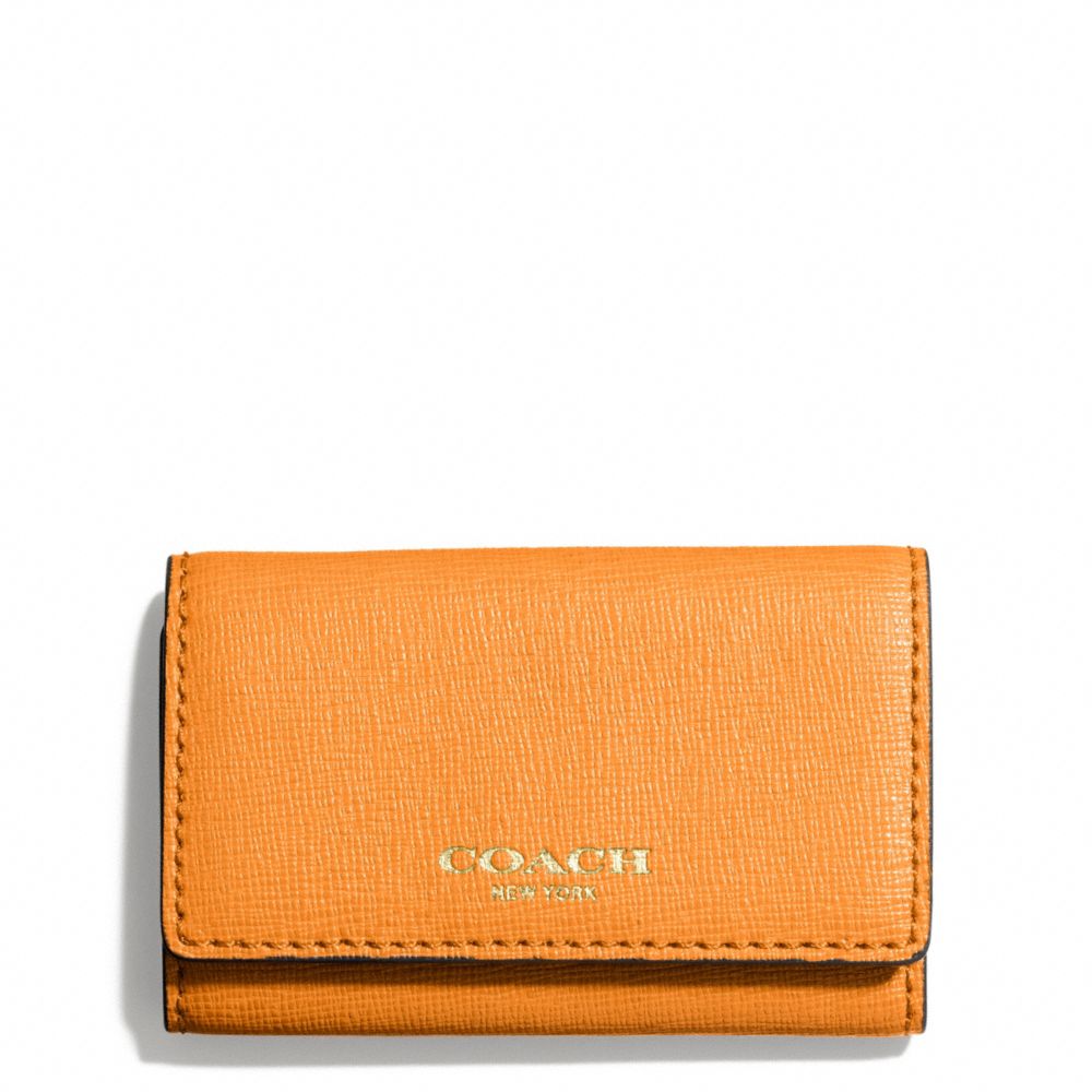 COACH f49745 6 RING KEY CASE IN SAFFIANO LEATHER LIGHTGOLD/BRIGHT MANDARIN