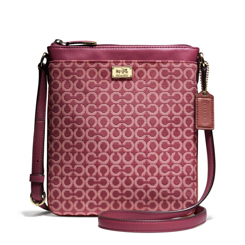 COACH F49746 Madison Swingpack In Op Art Needlepoint Fabric LIGHT GOLD/CRANBERRY