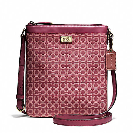 COACH f49746 MADISON SWINGPACK IN OP ART NEEDLEPOINT FABRIC LIGHT GOLD/CRANBERRY