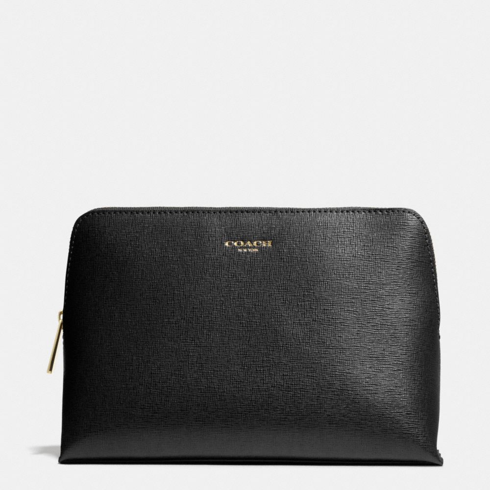 COSMETIC CASE IN SAFFIANO LEATHER - BRASS/BLACK - COACH F49748