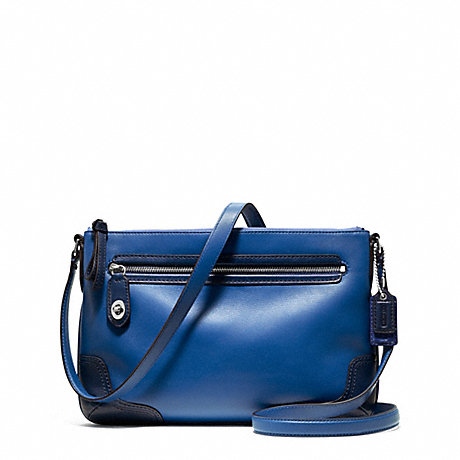 COACH f49751 POPPY COLORBLOCK LEATHER EAST/WEST SWINGPACK SILVER/VICTORIAN BLUE