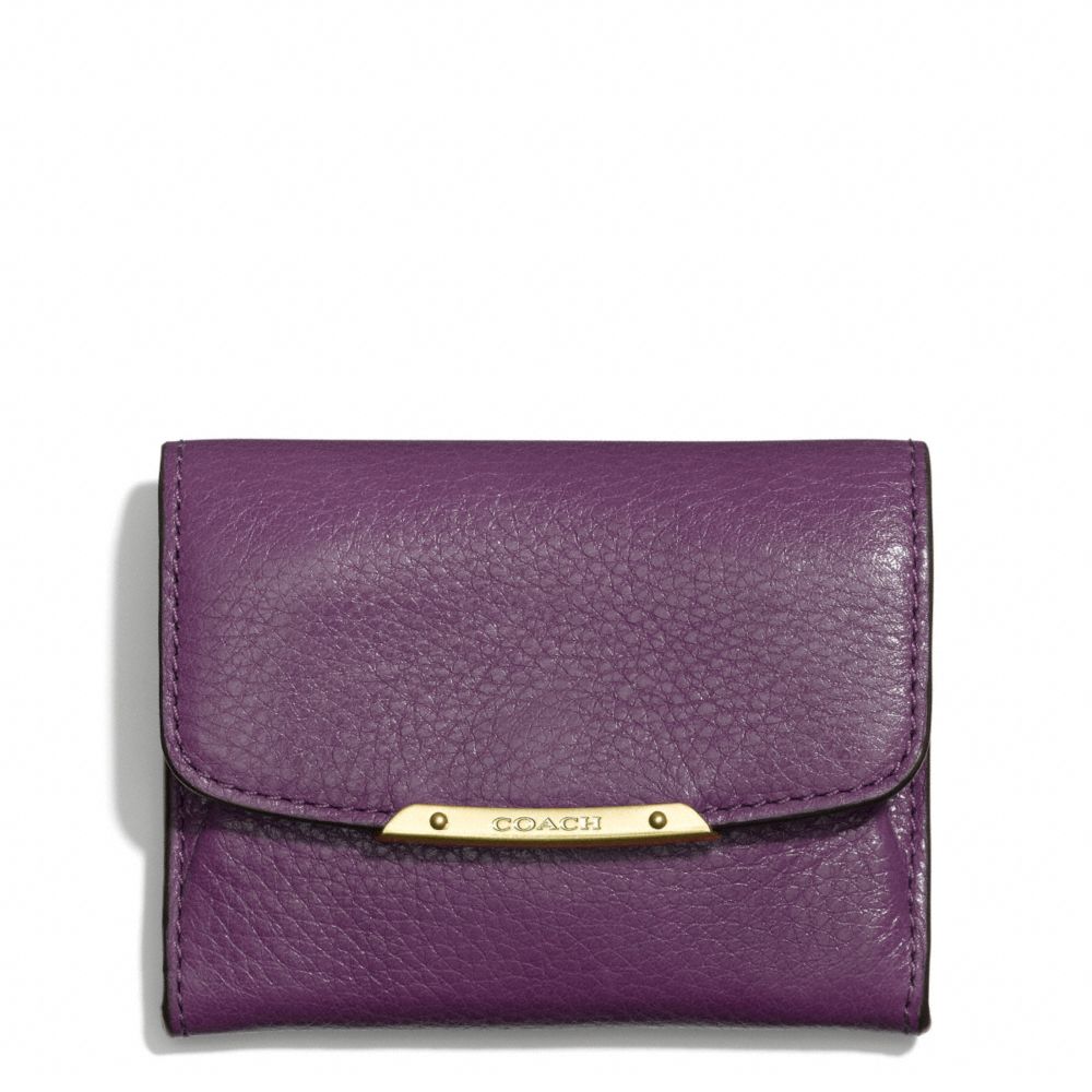 COACH F49779 Madison Leather Flap Card Case LIGHT GOLD/BLACK VIOLET